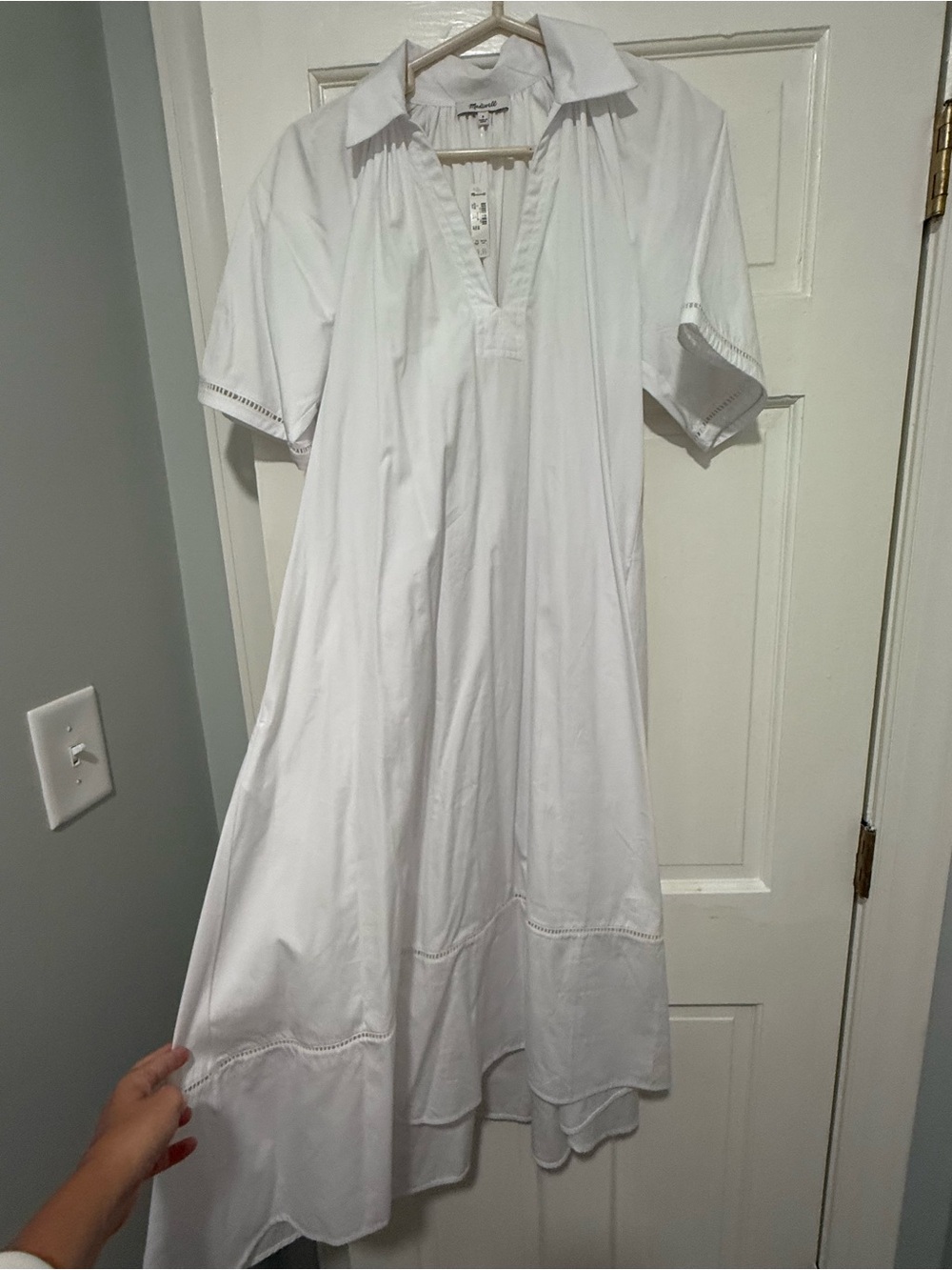 Madewell White Short-Sleeve Collared Midi Dress